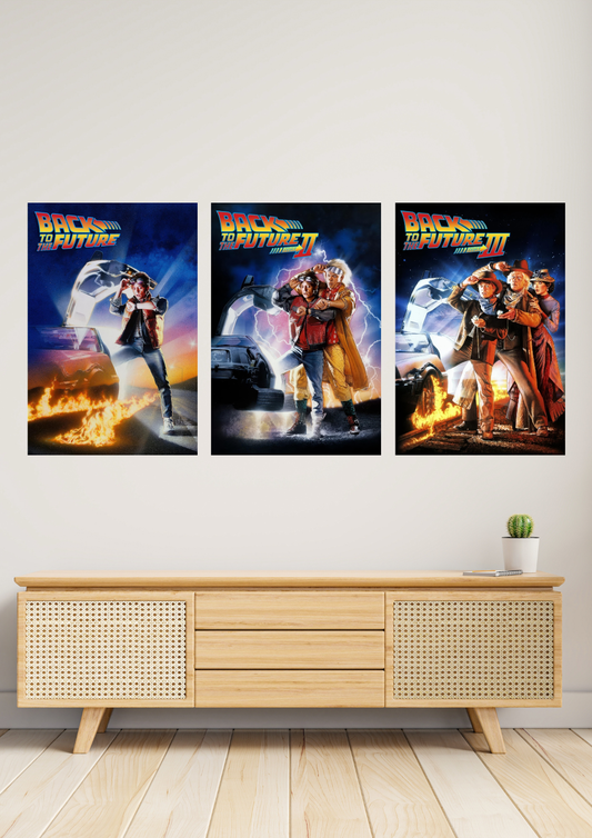 Canvas 3 Pannelli Telaio Back to the Future Trilogy